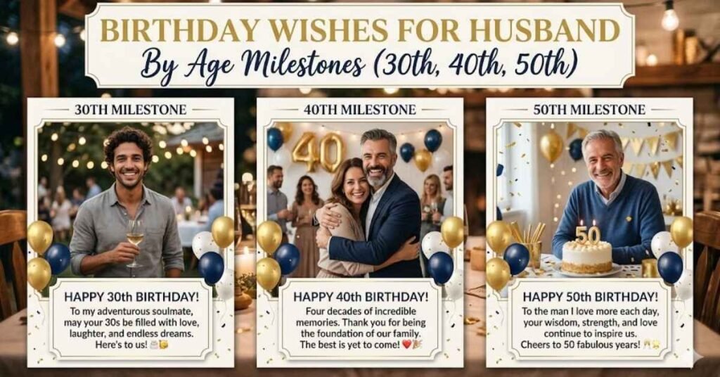 Birthday Wishes for Husband by Age Milestones (30th, 40th, 50th)
