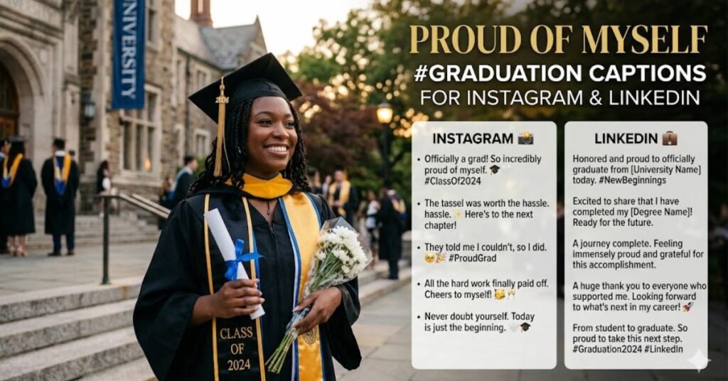 Proud of Myself Graduation Captions for Instagram & LinkedIn